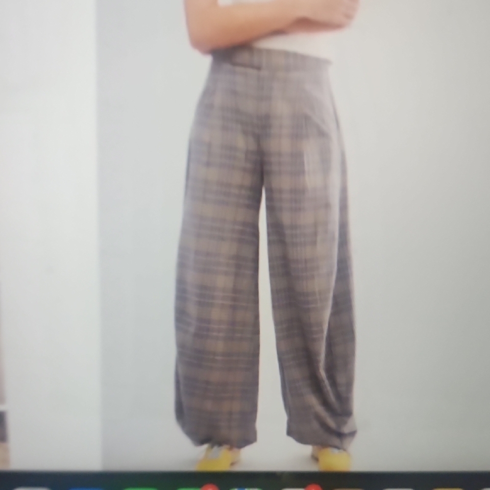 Free People Plaid Regan Barrel Trousers Size 12